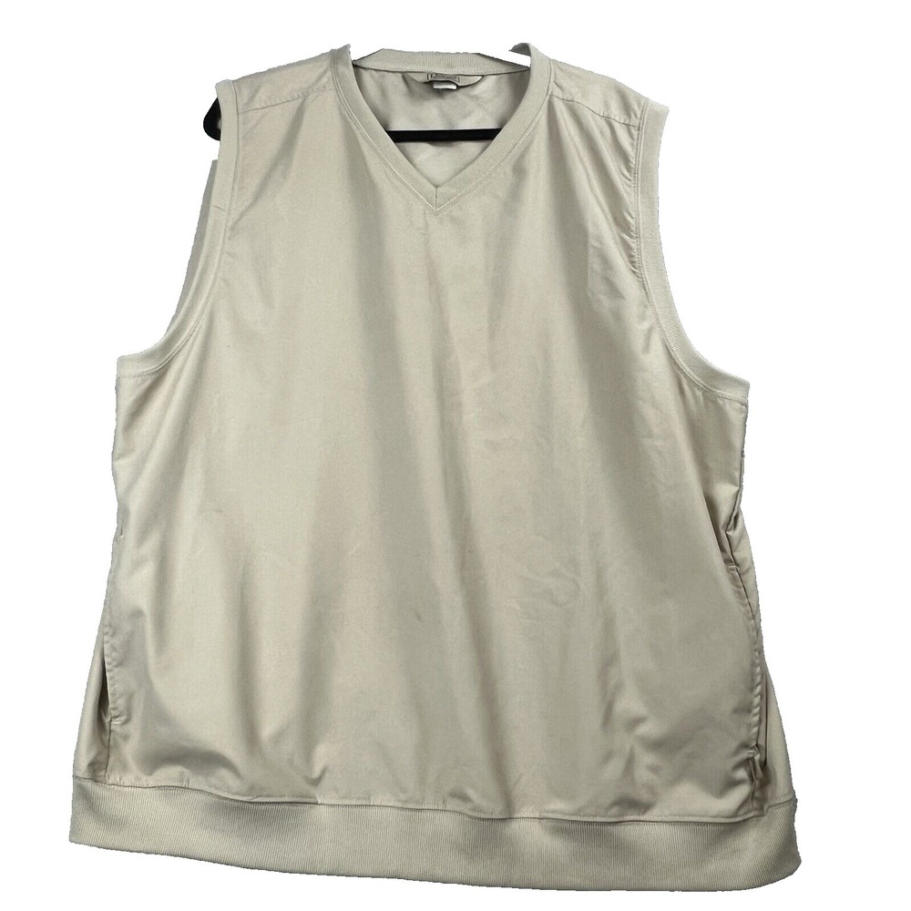 LL Bean Mens XXL V-Neck Windbreaker Golf Vest Tan Pullover Made in USA 0QB78